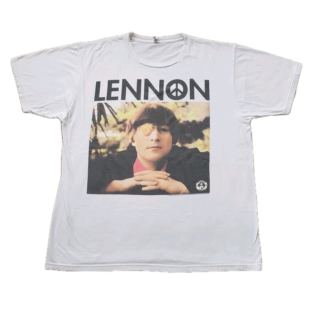 2012 John Lennon Yoko Ono Sz XL Mens White Dandelion T-Shirt Beatles Whitaker
